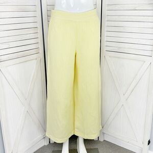 Loft Fluid Linen Blend Striped‎ Wide Leg Crop Pants Yellow White Small Lined